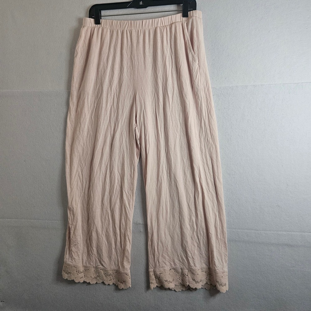 Haven Well Within Blush Pink Modal Lace Trim Wide Leg Lounge Pants Large